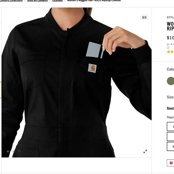 313 Carhartt Womens Rugged Flex Canvas Coverall S 4-6 Regular Black NWT - Picture 4 of 6